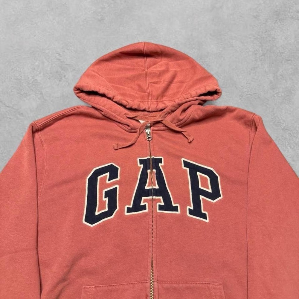 Vintage GAP Embroidered Logo Full Zip Hoodie Y2K Red Orange Small Fits Large